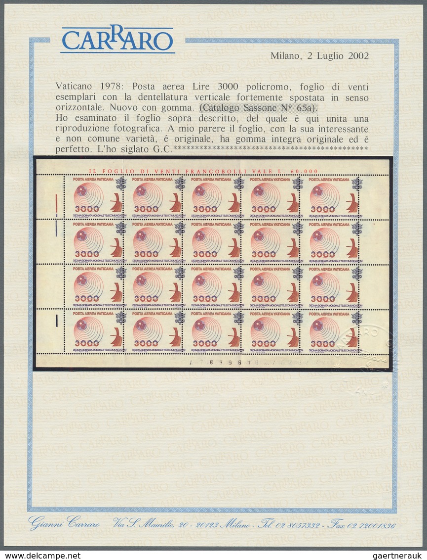 Vatikan: 1978, 3000 L Airmail Stamp "Telecommunication", Complete Printing Sheet With 20 Stamps, Ver - Unused Stamps