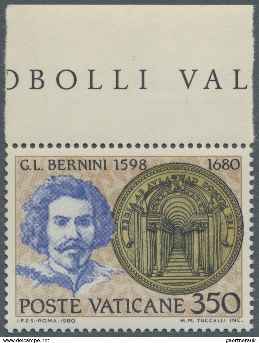 Vatikan: 1980, 350 L "Bernini" From Upper Margin With Printing Error "golden Color In The Medal Miss - Unused Stamps