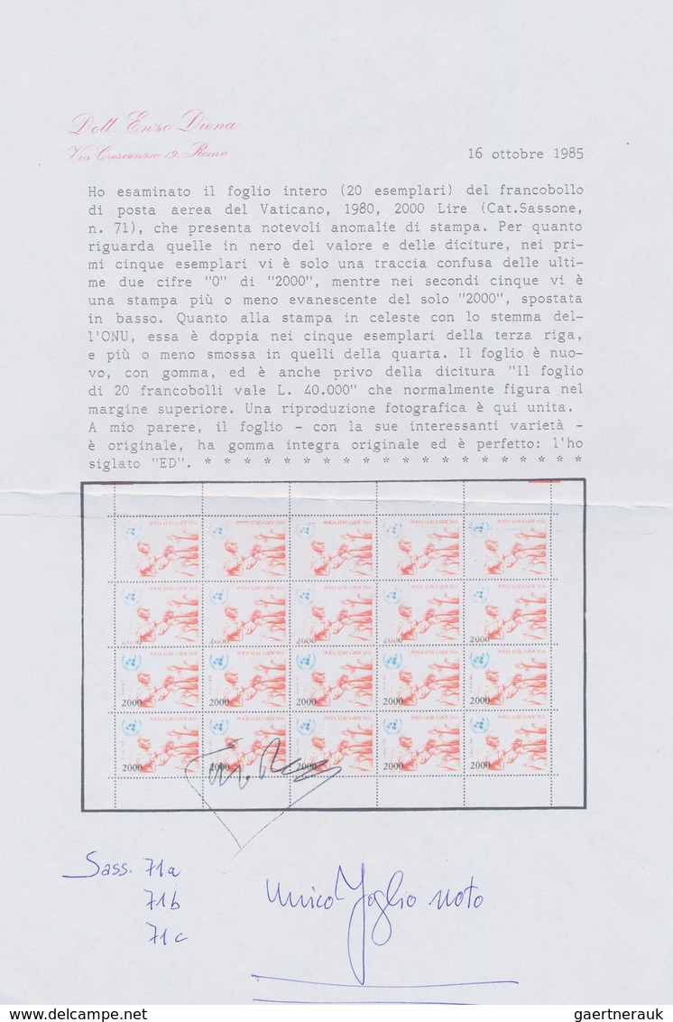 Vatikan: 1980, 2000 L Airmail Stamp "Papal Voyages", Vertical Strip Of 4 From Left Part Of Sheet Wit - Unused Stamps