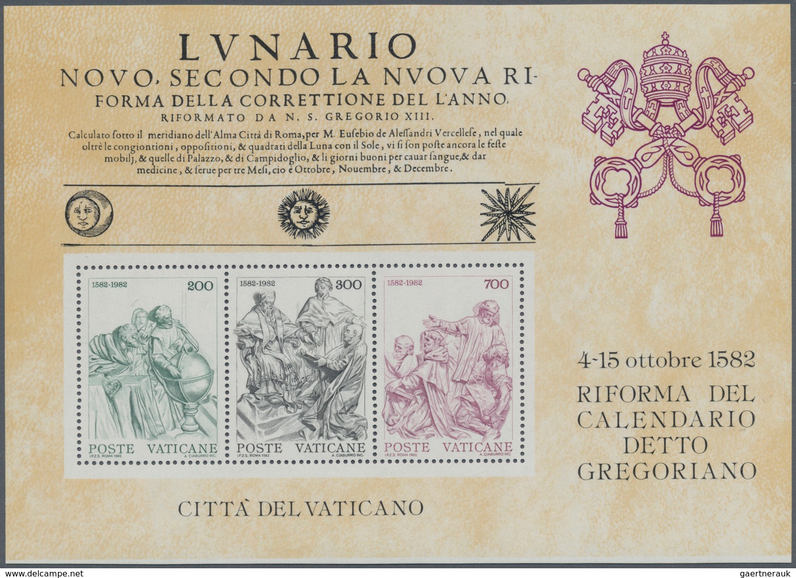 Vatikan: 1982, Gregorian Calendar, Miniature Sheet With Vertically Enlarged Formate 160 X 113 Mm Ins - Ungebraucht