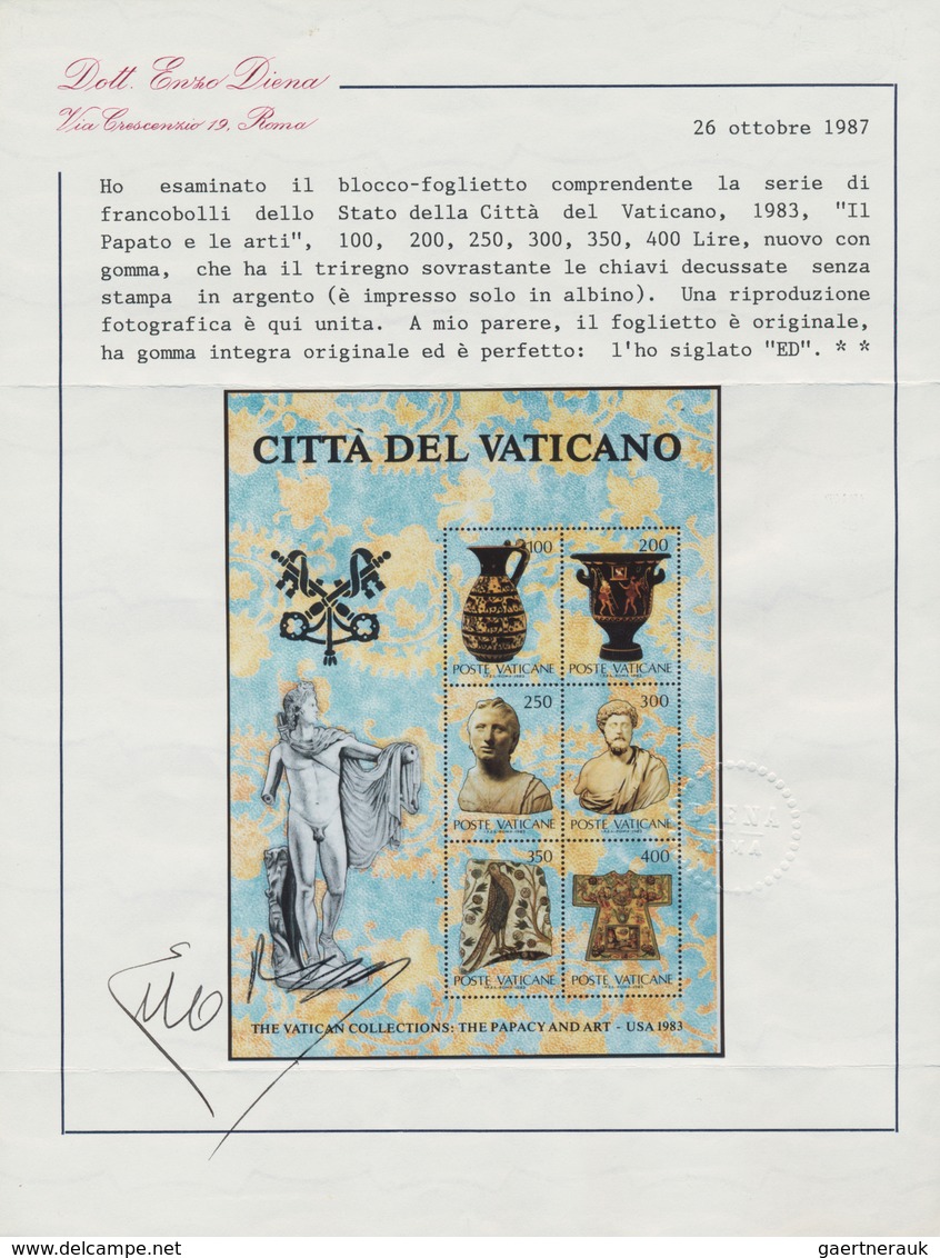 Vatikan: 1983, Vatican Artworks, Souvenir Sheet, Silver Color Of The Tiara At Top Of "papal Coat Of - Ongebruikt