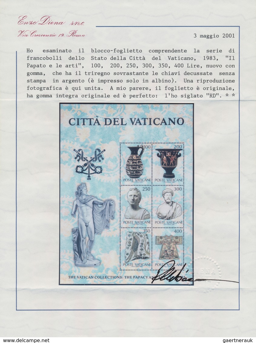 Vatikan: 1983, Vatican Artworks, Souvenir Sheet, Silver Color Of The Tiara At Top Of "papal Coat Of - Unused Stamps