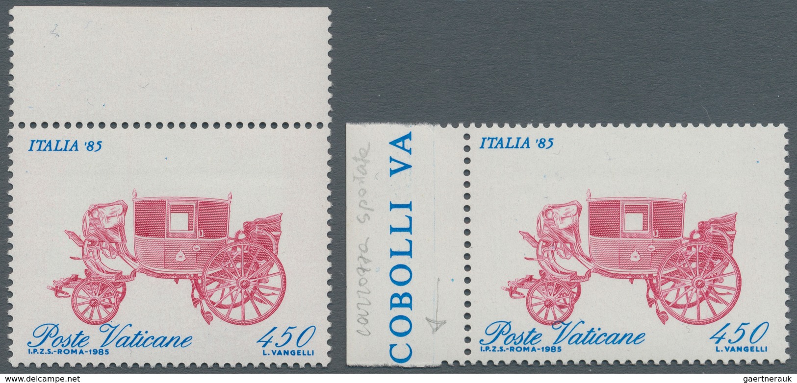 Vatikan: 1985, 450 L "Stamp Exhibition ITALIA '85" With Variety "coach (color Purple) Shifted Downwa - Unused Stamps