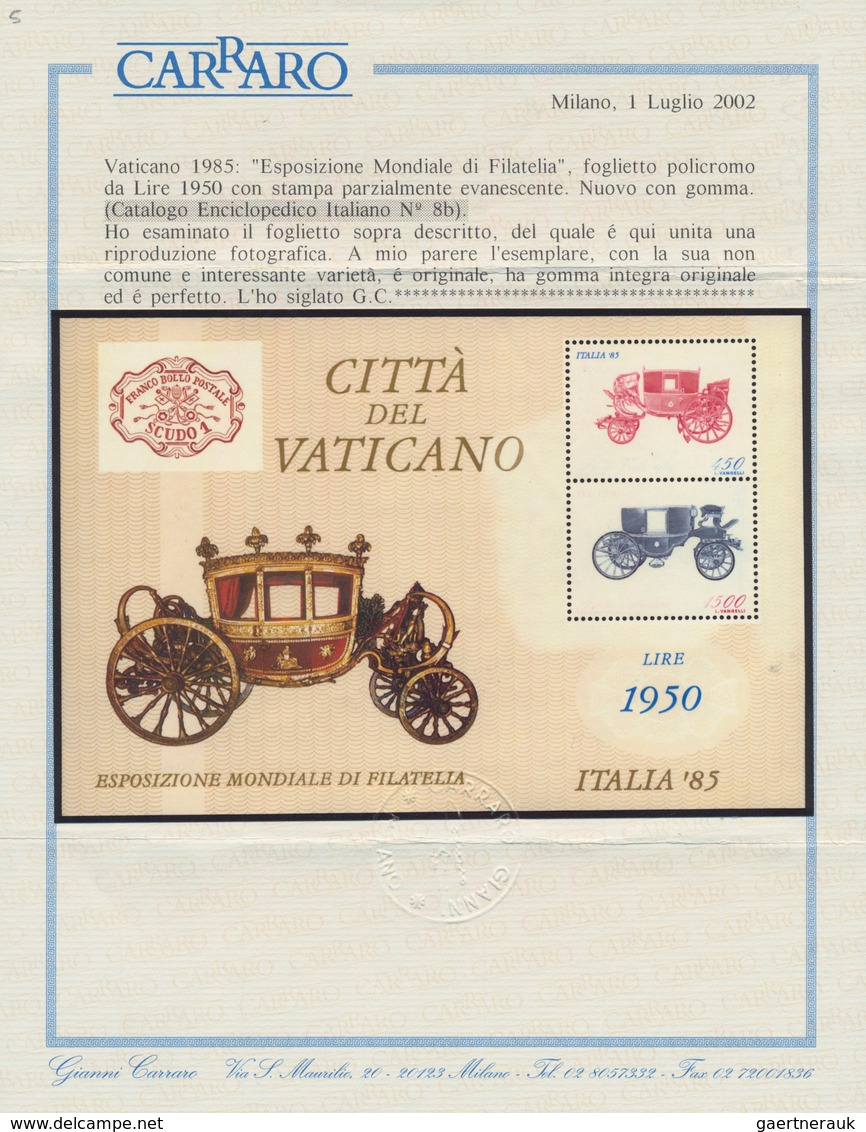 Vatikan: 1985, Stamp Exhibition ITALIA '85, Souvenir Sheet, Printing Partly Omitted In The 450 L Sta - Unused Stamps