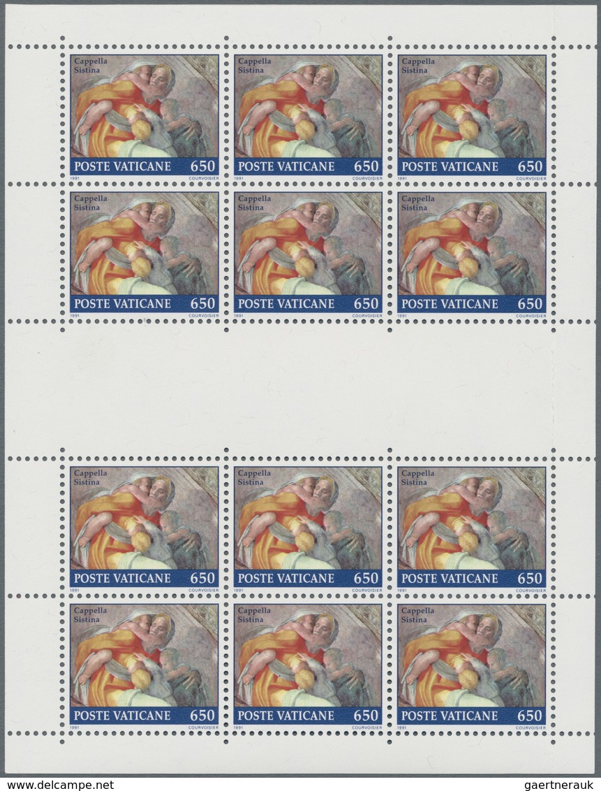 Vatikan: 1991, Sistine Chapel, 100 L, 150 L And 650 L, 3 Sheets With Each Two Blocks Of 6 Of The Sam - Unused Stamps