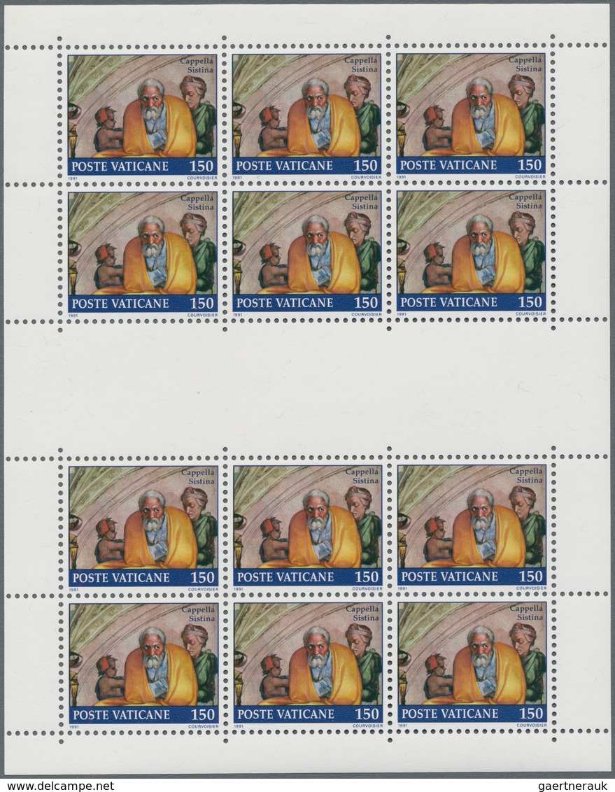 Vatikan: 1991, Sistine Chapel, 100 L, 150 L And 650 L, 3 Sheets With Each Two Blocks Of 6 Of The Sam - Unused Stamps