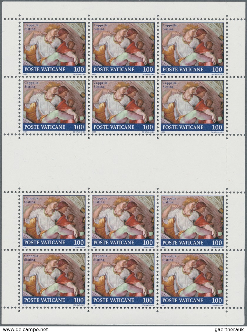 Vatikan: 1991, Sistine Chapel, 100 L, 150 L And 650 L, 3 Sheets With Each Two Blocks Of 6 Of The Sam - Unused Stamps