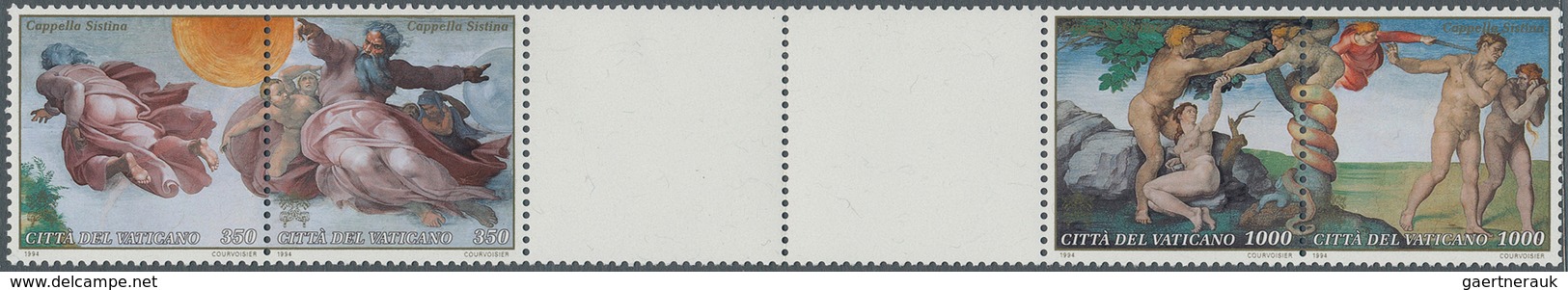 Vatikan: 1994, 2 X 350 L And 2 X 1000 L "Sistine Chapel", Horizontal Gutter Strip Of 6 With Each Two - Unused Stamps