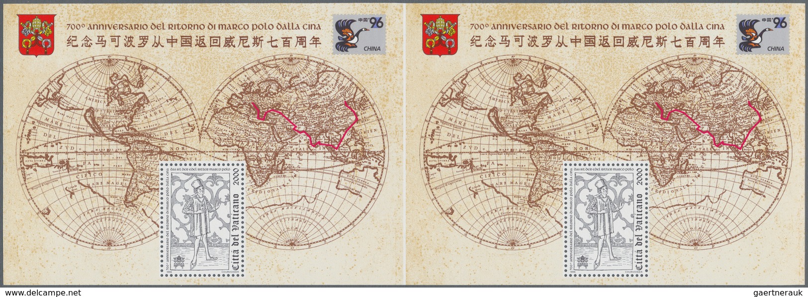 Vatikan: 1996, Marco Polo, 2000 L Souvenir Sheet, Undivided Horizontal Pair Of Souvenir Sheets. VF M - Unused Stamps