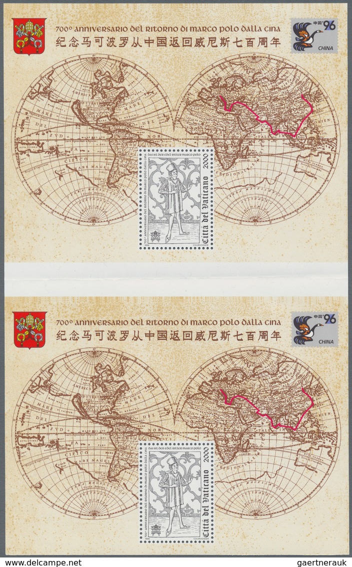 Vatikan: 1996, Marco Polo, 2000 L Souvenir Sheet, Undivided Vertical Pair (folded) Of Souvenir Sheet - Unused Stamps