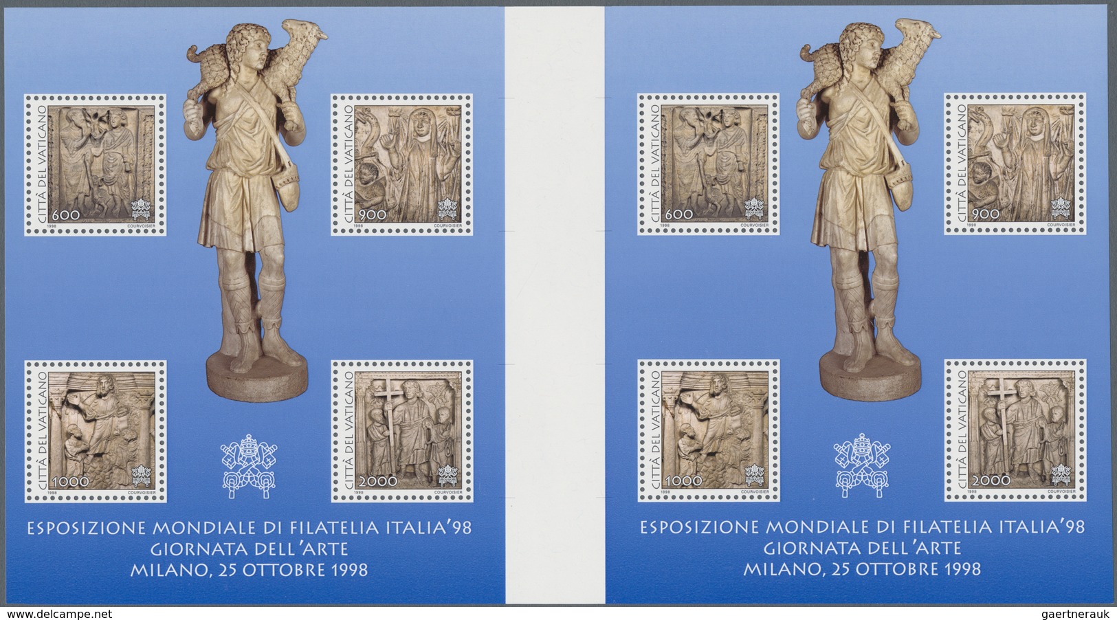 Vatikan: 1998, Stamp Exhibition ITALIA '98, Souvenir Sheet, Undivided Horizontal Pair Of Souvenir Sh - Ungebraucht
