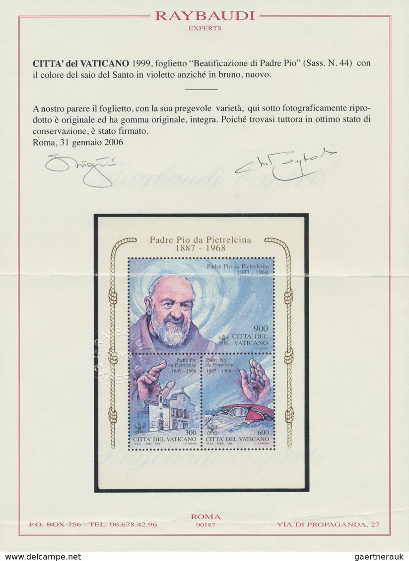 Vatikan: 1998, Padre Pio, Souvenir Sheet, Perforation Significantly Shifted Downwards And To The Rig - Ungebraucht