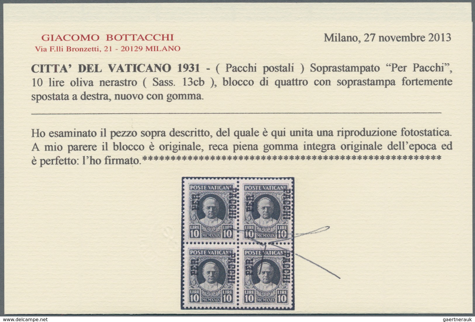 Vatikan - Paketmarken: 1931, 10 L Grey-black With Overprint "PER PACCHI" Shifted To The Right, Block - Paketmarken