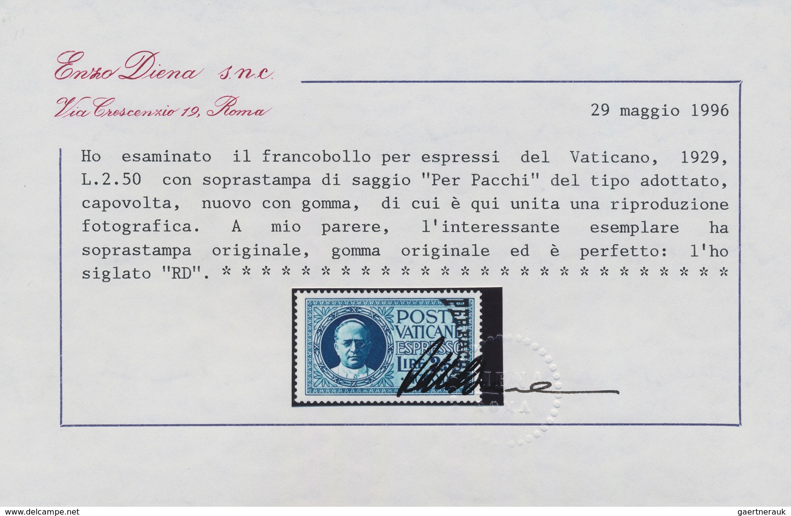 Vatikan - Paketmarken: 1931, 2,50 L Blue Express Stamp With INVERTED (vertical Downwards At Right Si - Parcel Post