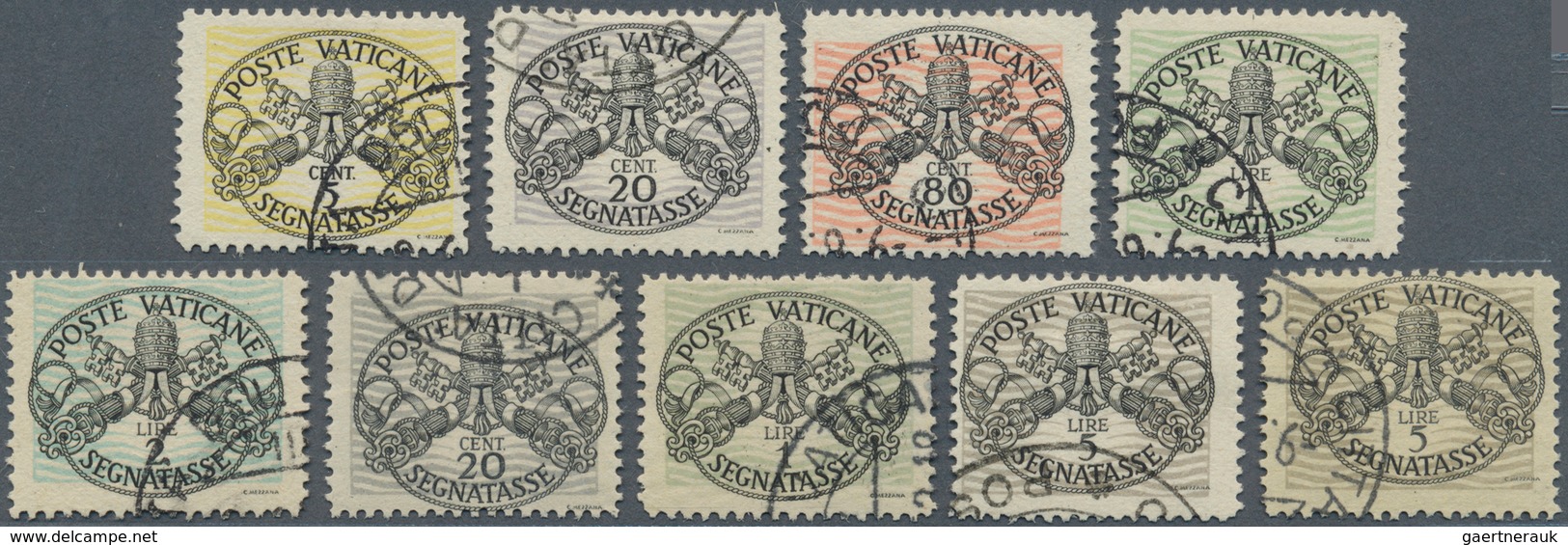 Vatikan - Portomarken: 1946, Coat Of Arms Drawing 5 C To 5 L, Wide Vacuum Lines On White Paper, Sele - Taxes