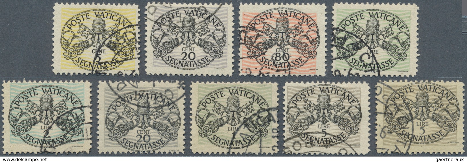 Vatikan - Portomarken: 1946, Coat Of Arms Drawing 5 C To 5 L, Wide Vacuum Lines On White Paper, Sele - Portomarken