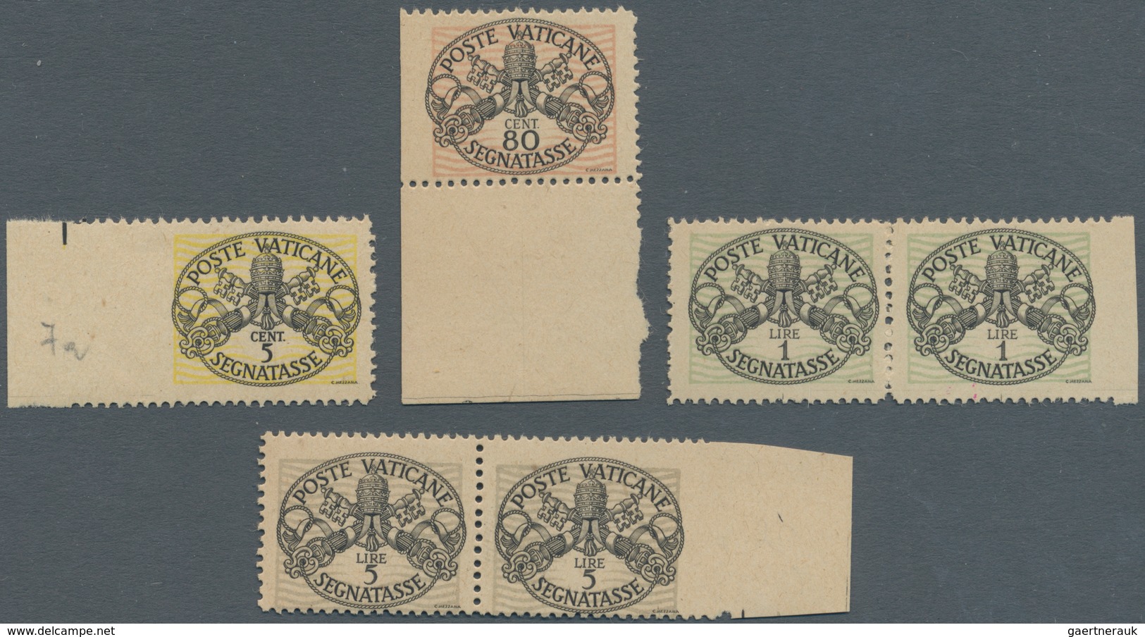 Vatikan - Portomarken: 1945, 5 C To 5 L "coat Of Arms", Lot With 4 Different Partly Imperforated Sta - Postage Due