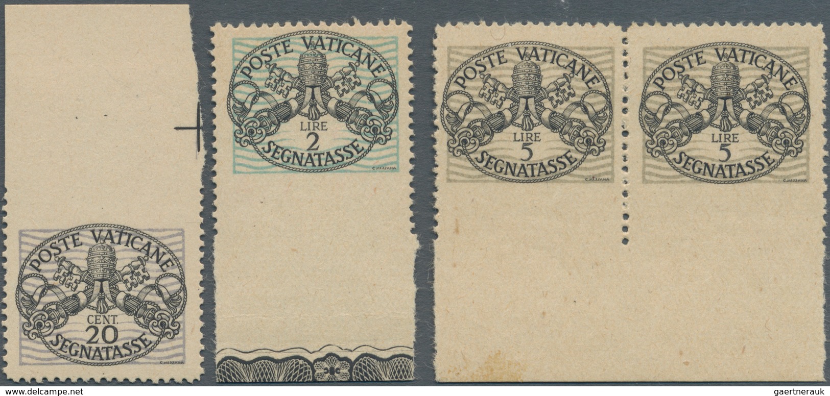 Vatikan - Portomarken: 1945, 20 C To 5 L "coat Of Arms", Lot With Three Different Partly Imperforate - Portomarken