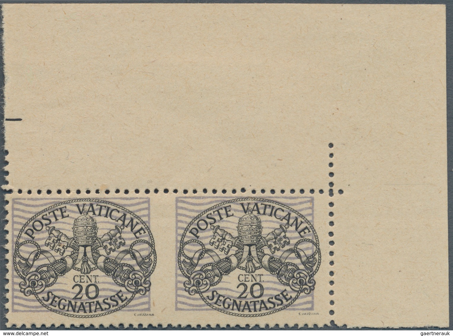 Vatikan - Portomarken: 1945, 20 C Black/grey-violet "coat Of Arms", Horizontal Pair From Upper Right - Taxes