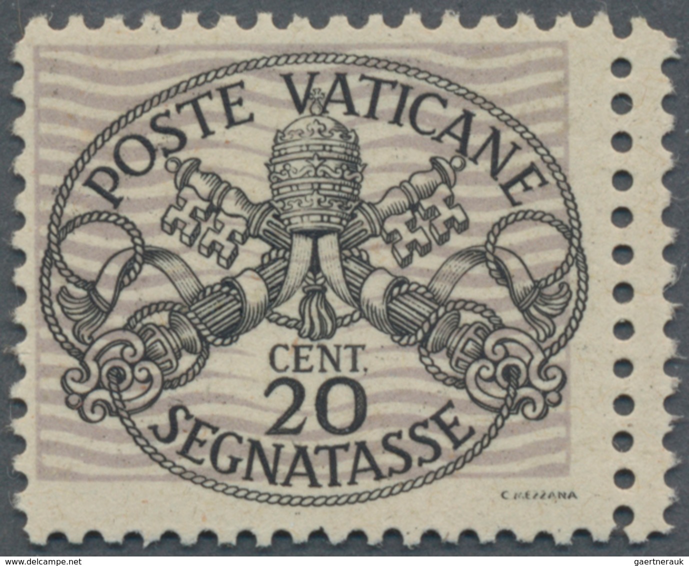 Vatikan - Portomarken: 1946, 20 C Black/violet-grey "coat Of Arms" With Broad Background Lines, Doub - Portomarken