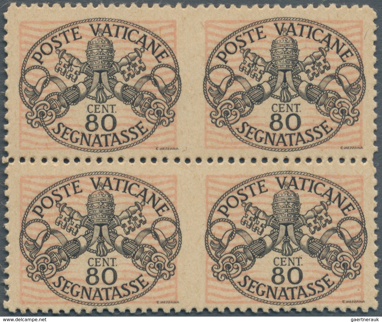 Vatikan - Portomarken: 1945, 80 C Black/rose "coat Of Arms", Block Of Four, Each Horizontal Pair Wit - Portomarken