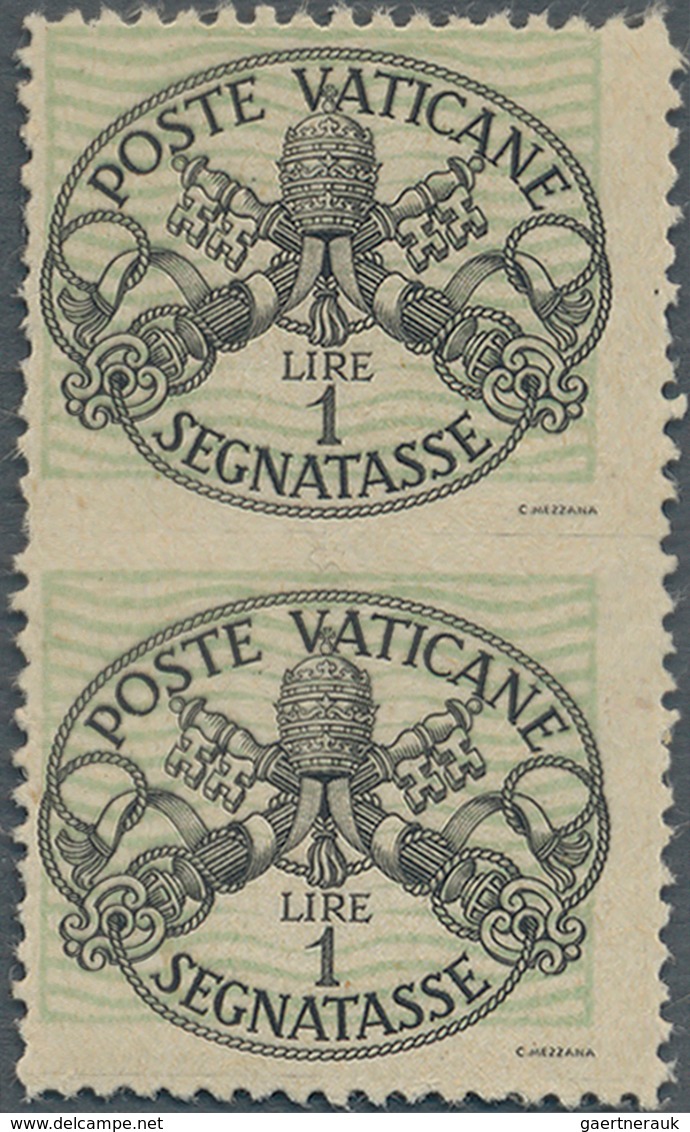 Vatikan - Portomarken: 1945, 1 L Black/dull Green "coat Of Arms", Vertical Pair With Horizontally Im - Taxes