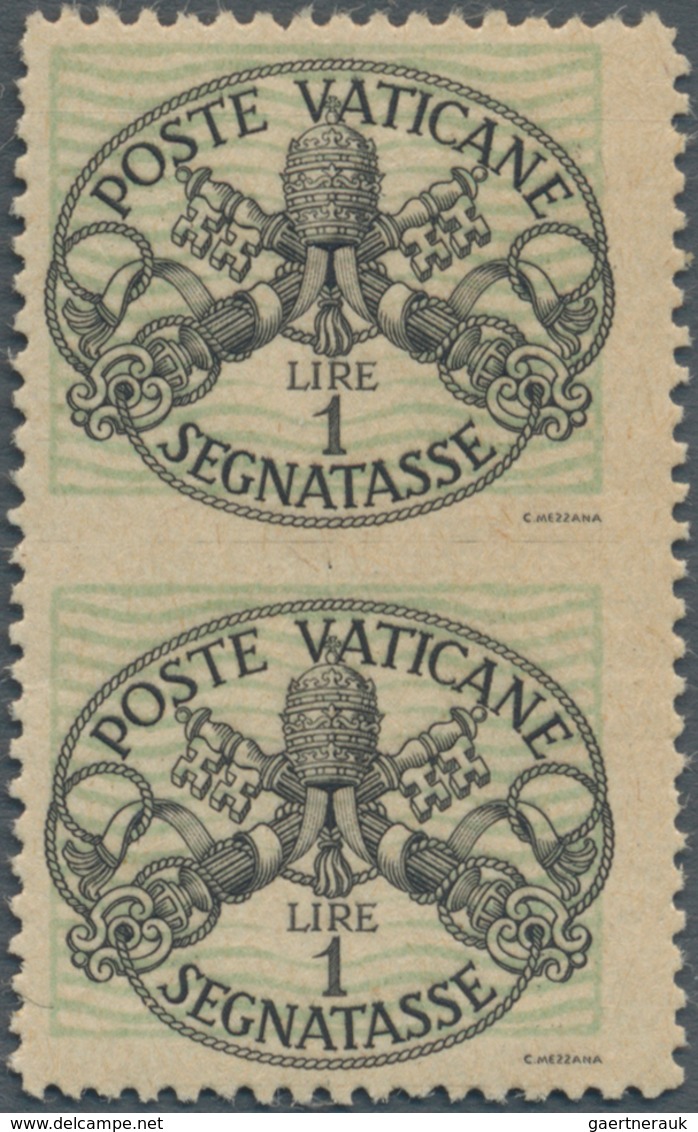 Vatikan - Portomarken: 1945, 1 L Black/dull Green "coat Of Arms", Vertical Pair With Horizontally Im - Postage Due