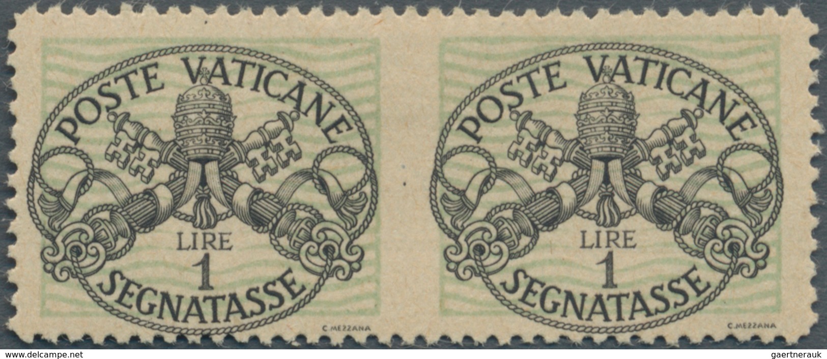 Vatikan - Portomarken: 1945, 1 L Black/dull Green "coat Of Arms", Horizontal Pair With Vertically Im - Postage Due