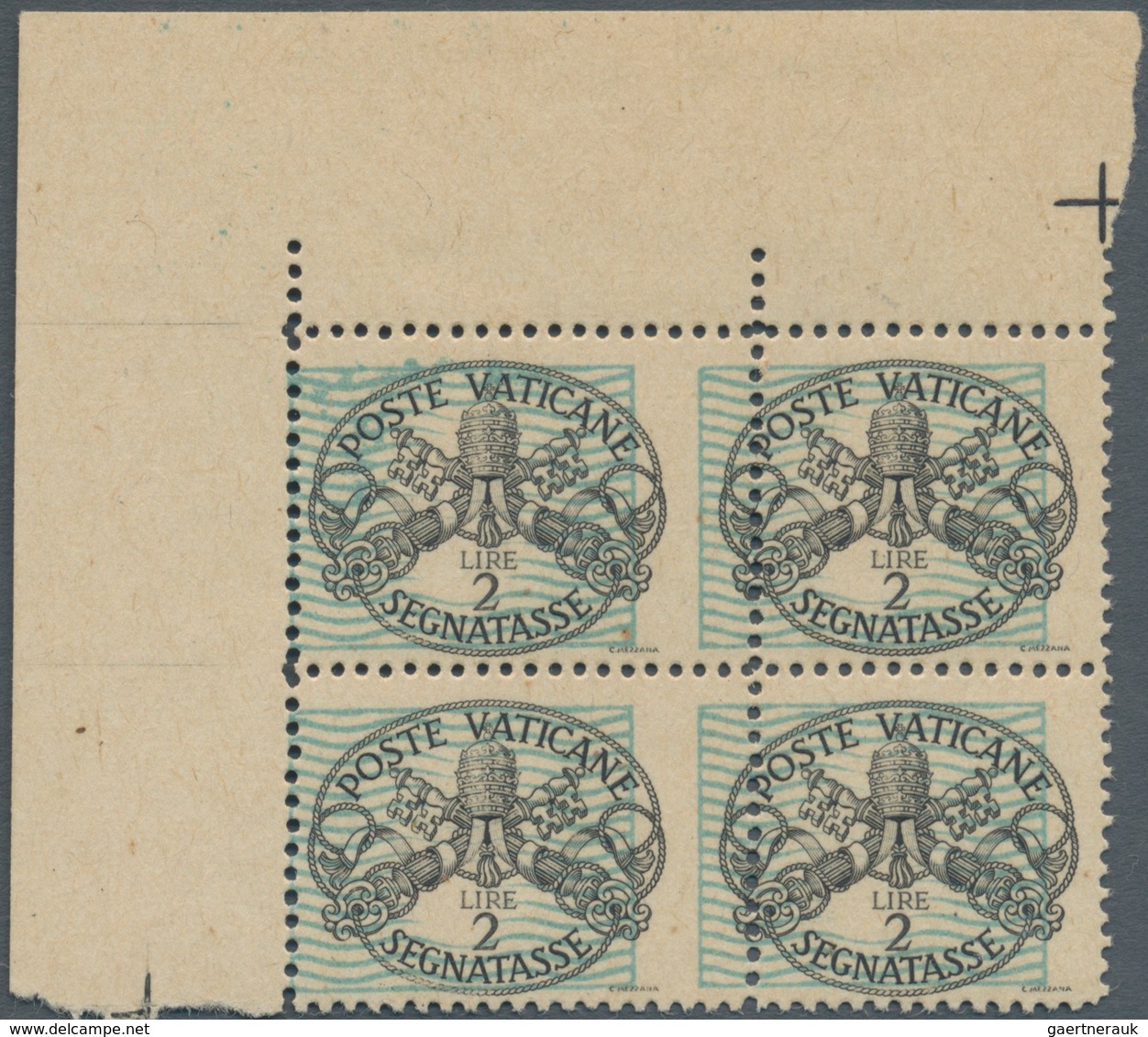 Vatikan - Portomarken: 1945, 2 L Black/bright Blue "coat Of Arms", Block Of 4 From Upper Left Sheet - Portomarken