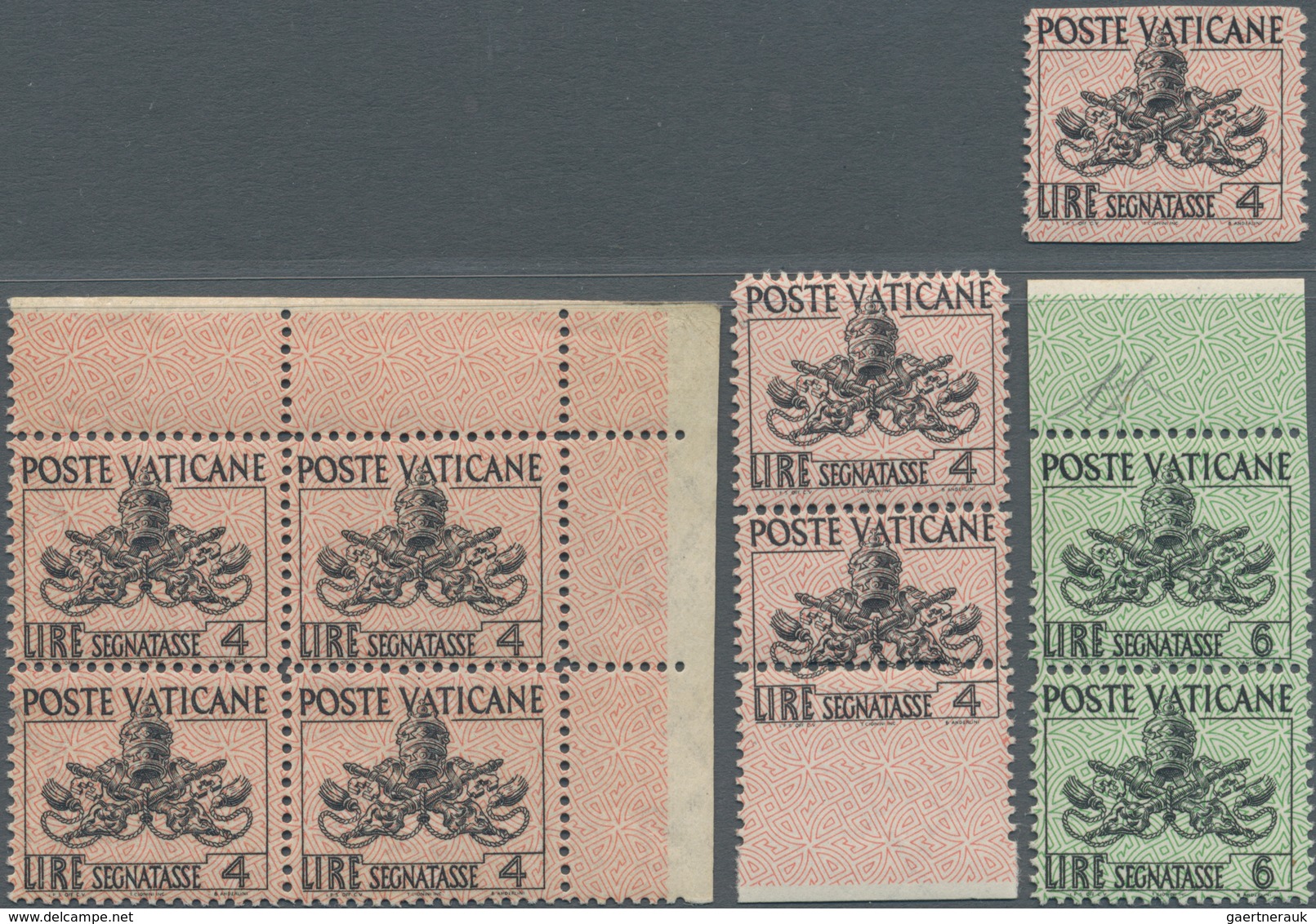 Vatikan - Portomarken: 1954, 4 L Black/rose, Lot Of 3 Varieties: Single Stamp Horizontally Imperfora - Portomarken