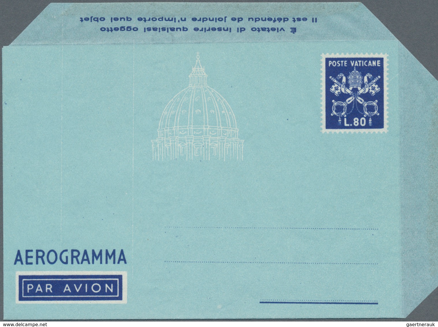 Vatikan - Ganzsachen: 1952, Airletter L. 80 "AEROGRAMMA" Blue, Unused, Two Varieties: (1) Missing In - Entiers Postaux