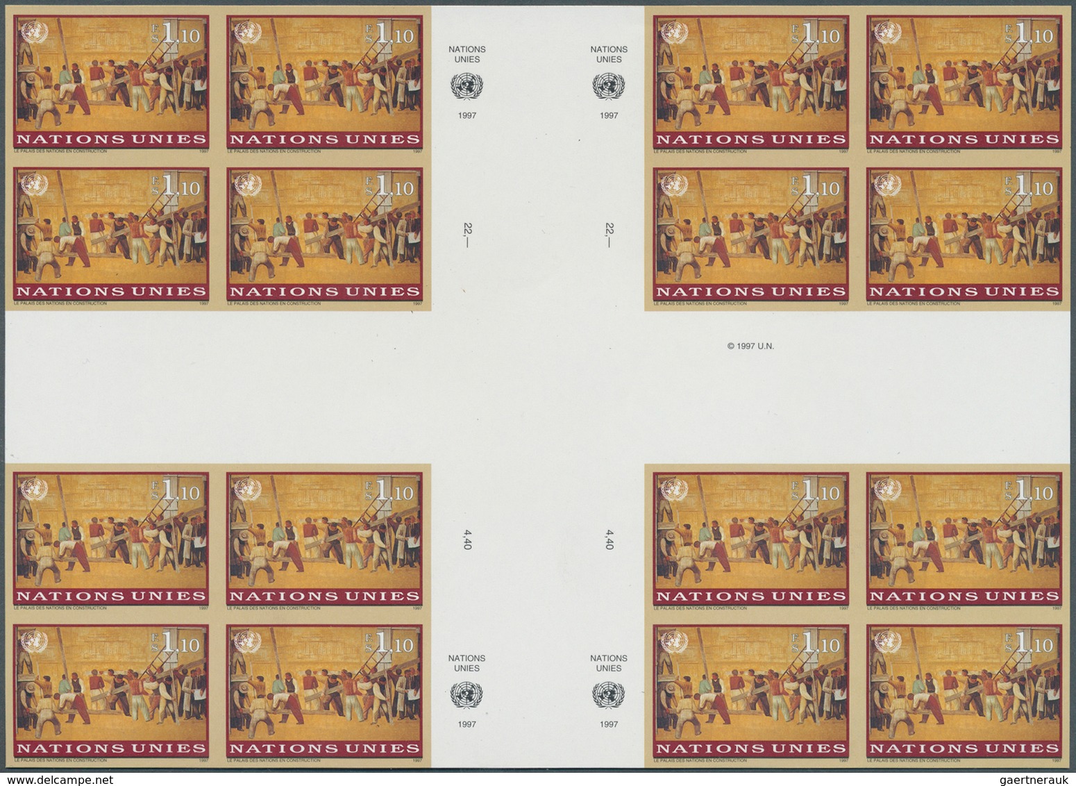 Vereinte Nationen - Genf: 1997. Imperforate Cross Gutter Block Of 4 Blocks Of 4 For The 1.10fr Value - Sonstige & Ohne Zuordnung