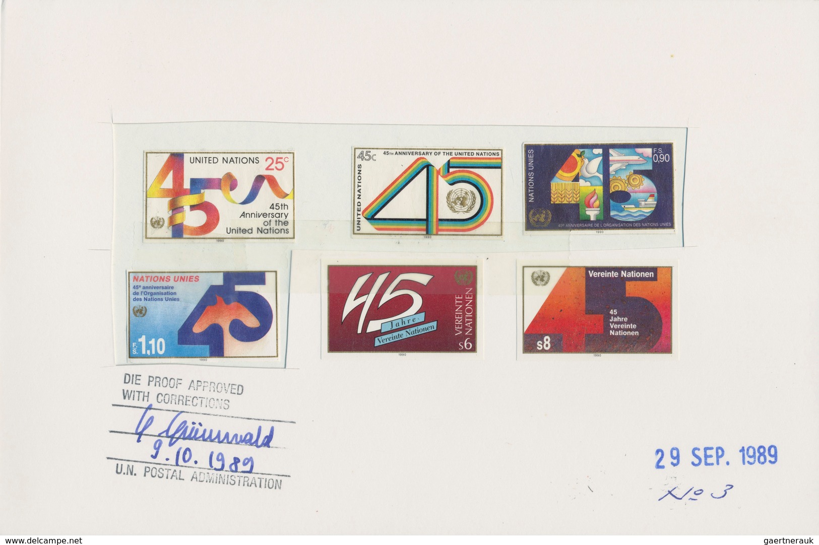 Vereinte Nationen - Wien: 1990. United Nations, 45th Anniversary. Die Proofs For The Issues Of New Y - Neufs