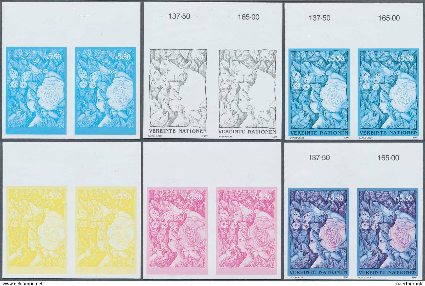 Vereinte Nationen - Wien: 1992. Progressive Proof (6 Phases), Viz Color Separations, In Horizontal P - Neufs