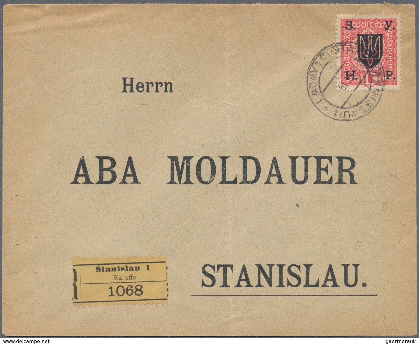 Westukraine: 1919 1Kr On Registered "STANISLAU 1 / EX OFFO" Local Cover (13.5.19). A Scarce And Very - Ukraine