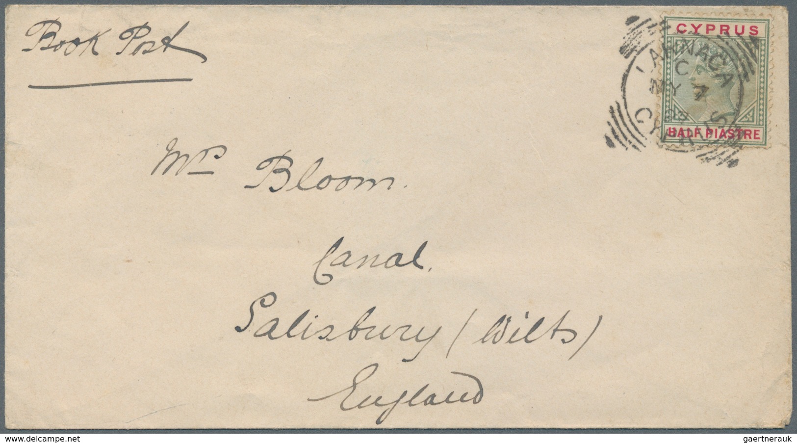 Zypern: 1897, 1/2 Pia. Green/red Cancelled "LARNACA" On Printed Matter ("Book Post") To England - Autres & Non Classés