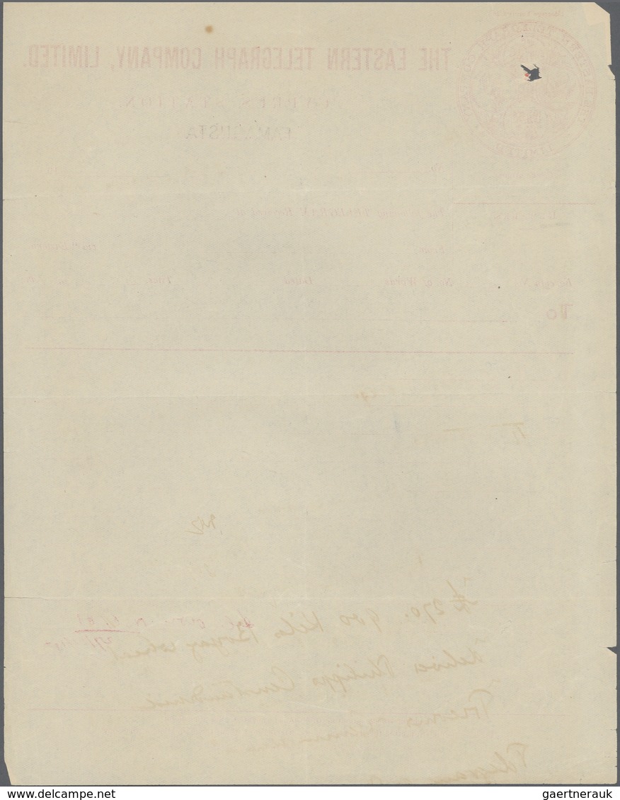 Zypern: 1915, Telegram Form Of The "EASTERN TELEGRAPH COMPANY, Ltd. - CYPRUS STATION" At FAMAGUSTA F - Autres & Non Classés