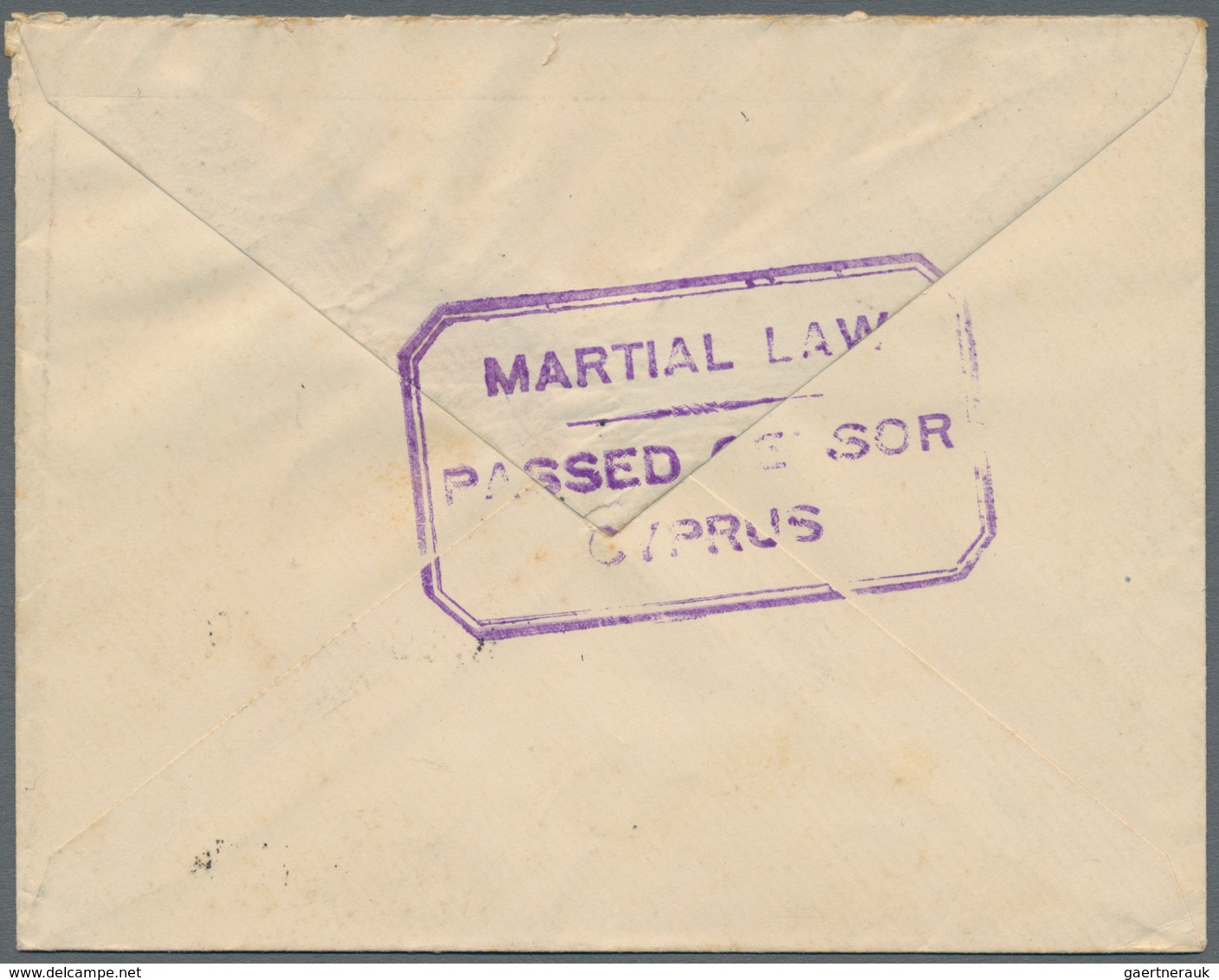 Zypern: 1915 Letter From Larnaca With Rare Censor Mark "MARTIAL LAW/ PASSED CENSOR/CYPRUS" Sent Via - Sonstige & Ohne Zuordnung