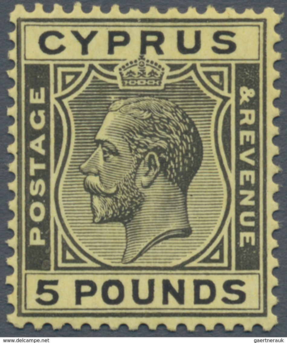 Zypern: 1928, KGV, £5 Black On Yellow, Fresh Colour, Short Perf. At Top, Mint Original Gum Previousl - Sonstige & Ohne Zuordnung