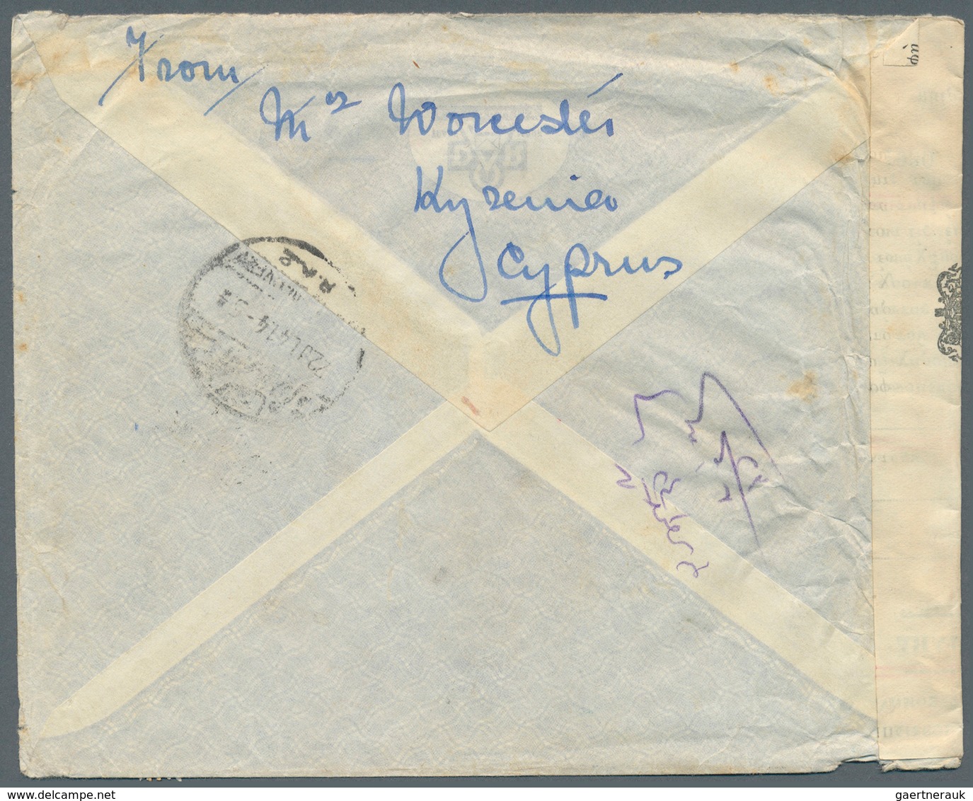 Zypern: 1941. Registered Envelope Addressed To Egypt Bearing SG 152, ½pi Green (2) And SG 154, 1pi O - Sonstige & Ohne Zuordnung