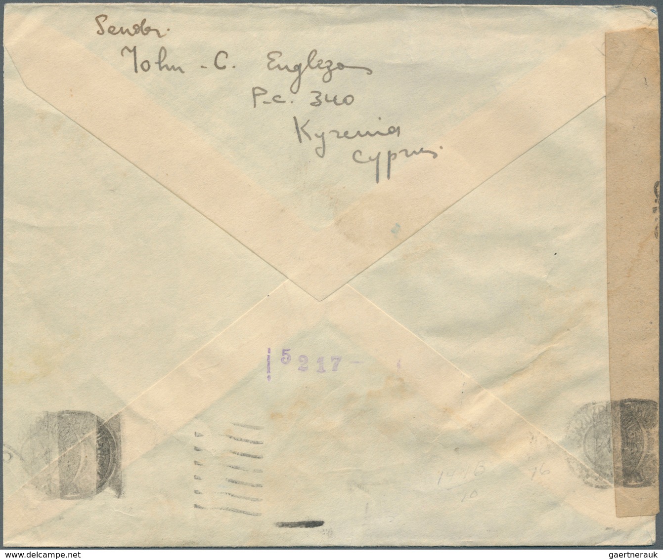 Zypern: 1942. Envelope Addressed To Rhodesia Bearing SG 155b, 2p Black And Carmine Tied By Paphos Do - Other & Unclassified