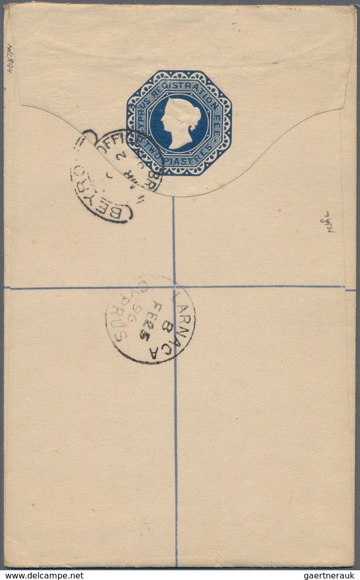 Zypern - Ganzsachen: 1896, Registration Envelope QV 2 Pia. Uprated 2 Pia And 30 Paras (3 Inc. Pair) - Autres & Non Classés