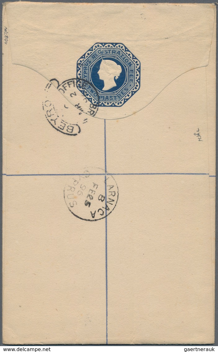 Zypern - Ganzsachen: 1896, Registration Envelope QV 2 Pia. Uprated 2 Pia And 30 Paras (3 Inc. Pair) - Other & Unclassified