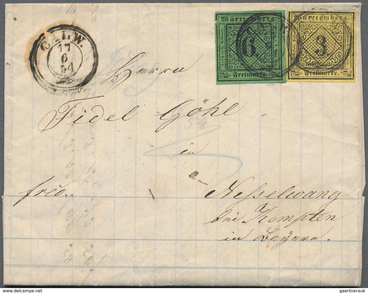 Baden - Marken Und Briefe: 1854/1856, 3 Kr Schwarz/gelb Und 6 Kr Schwarz/grün A. Kpl. Faltbrief Mit - Other & Unclassified