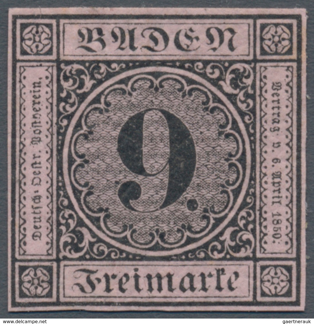 Baden - Marken Und Briefe: 1851, Ziffern 9 Kr. Schwarz Auf Dünnem Rosalila Papier Der 1. Auflage, UN - Other & Unclassified