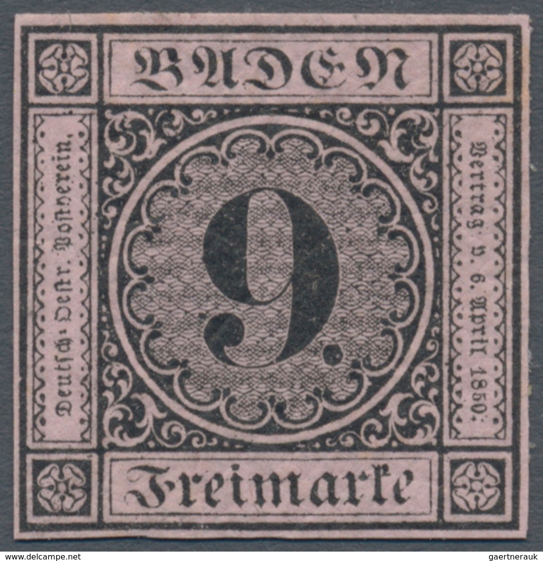 Baden - Marken Und Briefe: 1851, Ziffern 9 Kr. Schwarz Auf Dünnem Rosalila Papier Der 1. Auflage, UN - Sonstige & Ohne Zuordnung