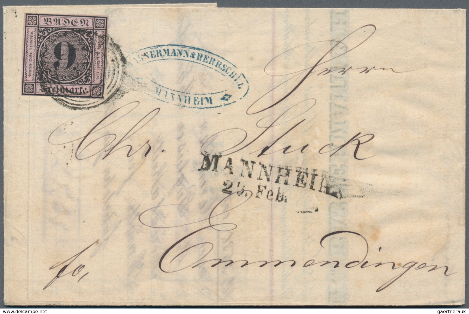 Baden - Marken Und Briefe: 1851, Ziffern 9 Kr. Schwarz Auf Altrosa, Dünnes Papier (1.Auflage) Auf Br - Other & Unclassified