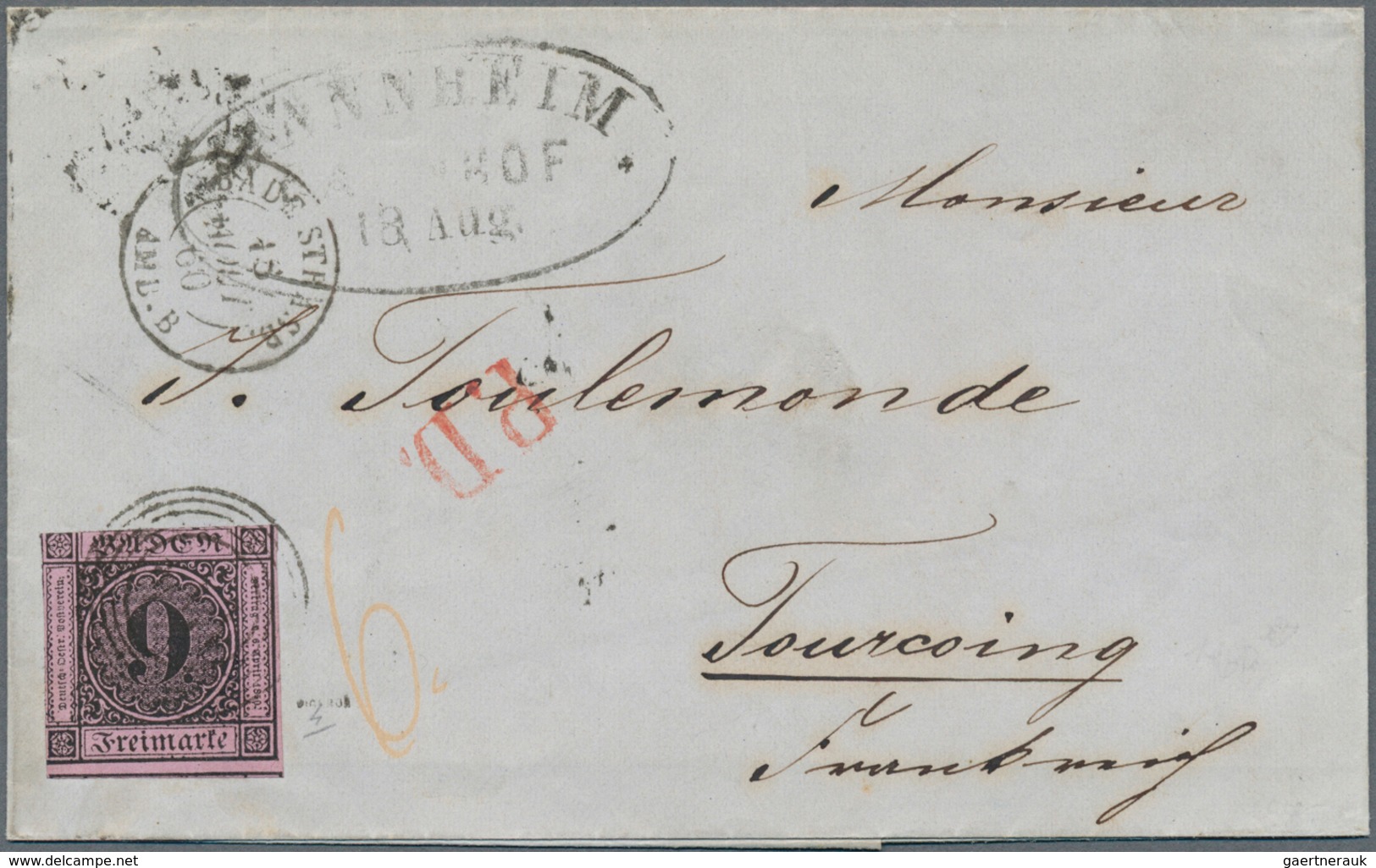 Baden - Marken Und Briefe: 1851 Ziffern 9 Kr. Mit Nr.St. "174" Auf Brief Von Mannheim 18.8.60 Nach T - Autres & Non Classés