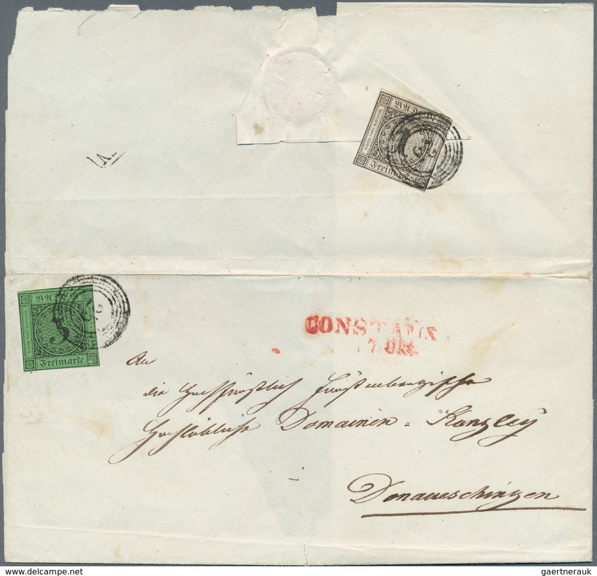 Baden - Marken Und Briefe: 1858, Zwei Belege Mit 3 Kr. Auf Grün Und Zustellgebühr 1 Kr. Auf Weiß, Da - Other & Unclassified