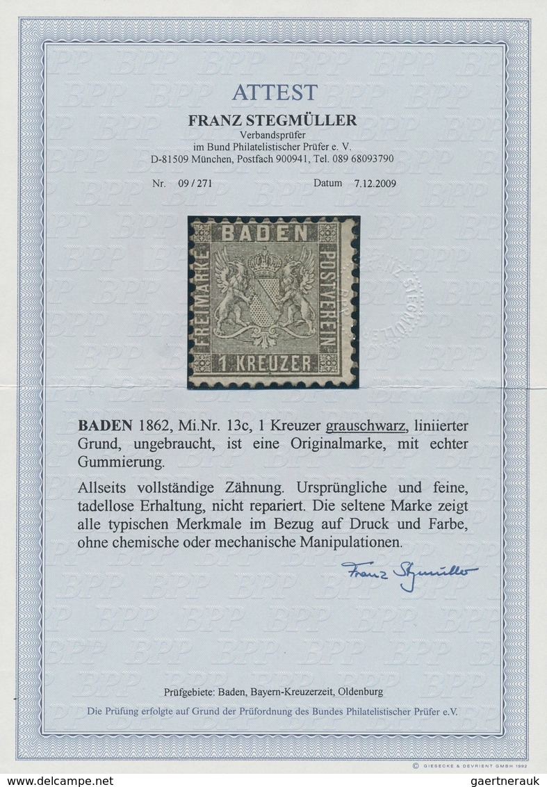 Baden - Marken Und Briefe: 1862, 1 Kr. Grauschwarz, Ungebraucht Mit Originalgummi In Vollzähniger Ka - Sonstige & Ohne Zuordnung